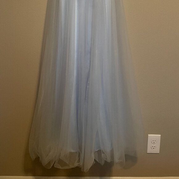 Blonde Nights, Size 0, Baby Blue, Sequin, Sheer Waist, Tully Corset Prom Gown. - Picture 3 of 13
